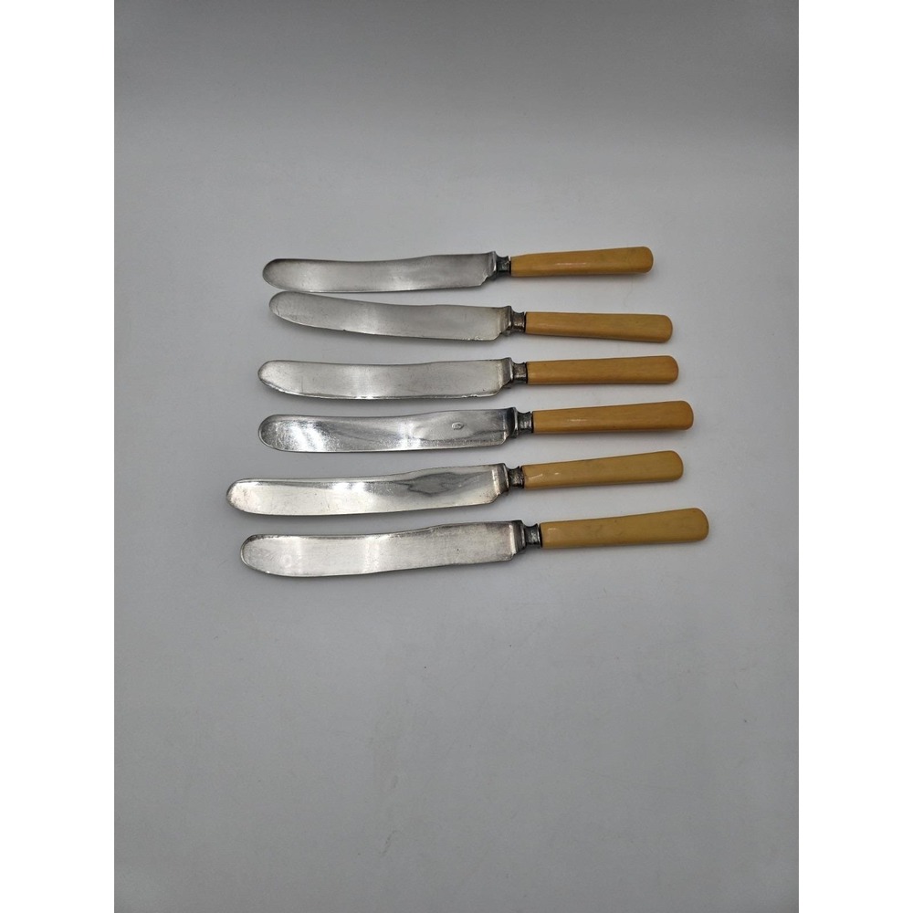Silverplate Knives Celluloid Handles Set of 6 Vintage AS-IS Silver Plated